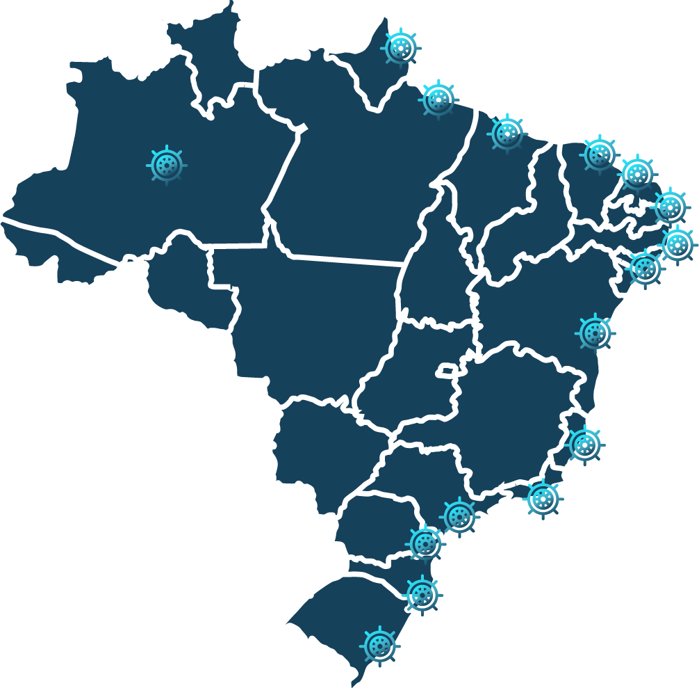 Mapa do Brasil com os portos atendidos pela JBG Shipping Agency